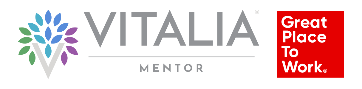 Vitalia Mentor logo features the Great Place to Work badge, highlighting the community’s certification and commitment to a supportive workplace culture.